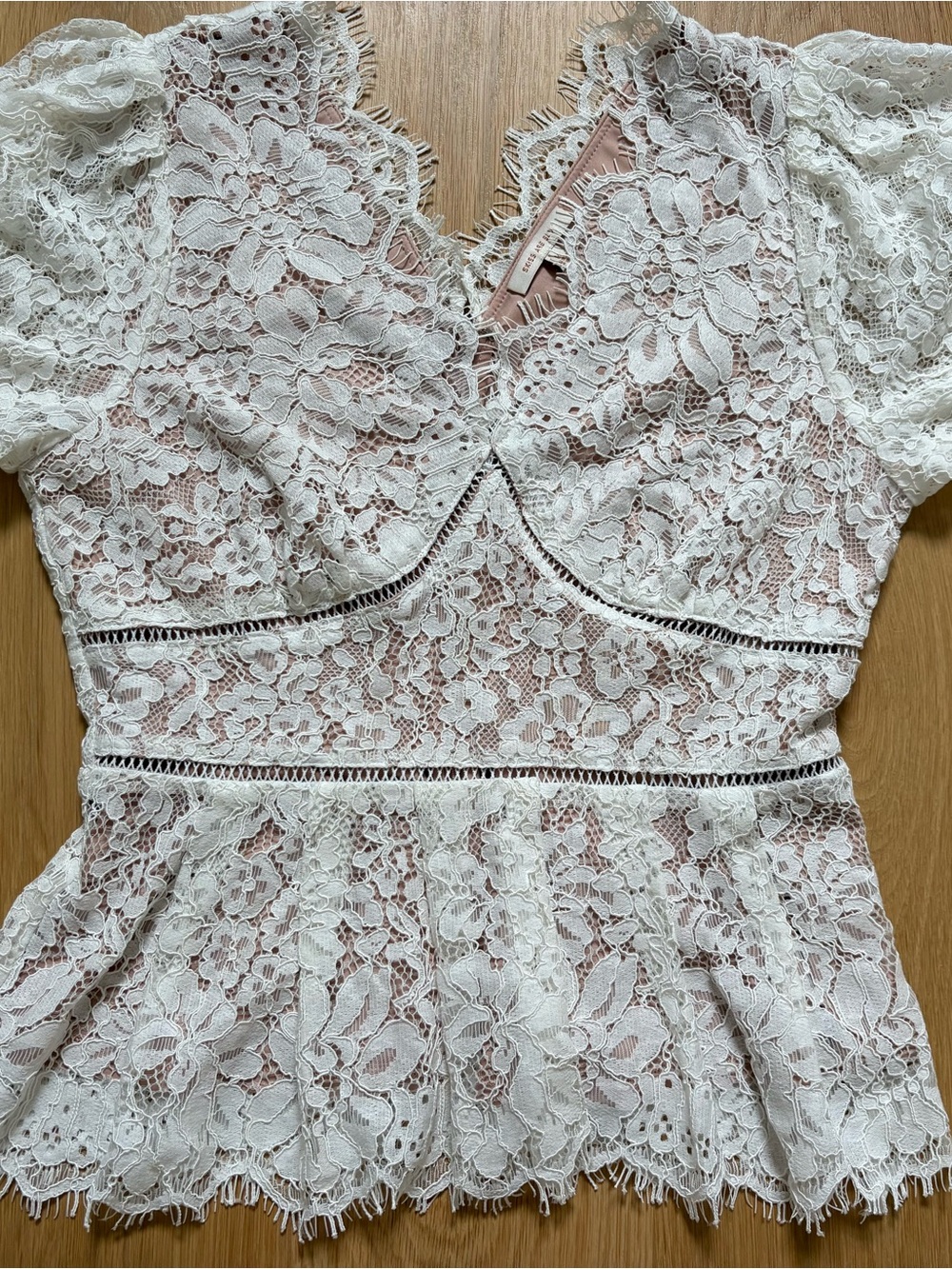 Skies Are Blue White Lace Peplum Blouse